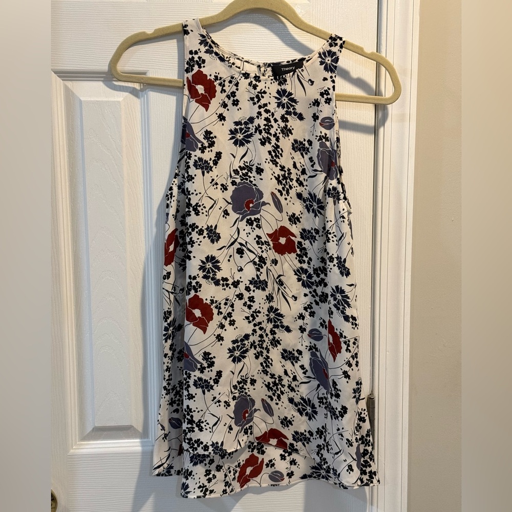 Theory Womens Silk Floral Print Sleeveless Pullover Blouse Top 
Size S